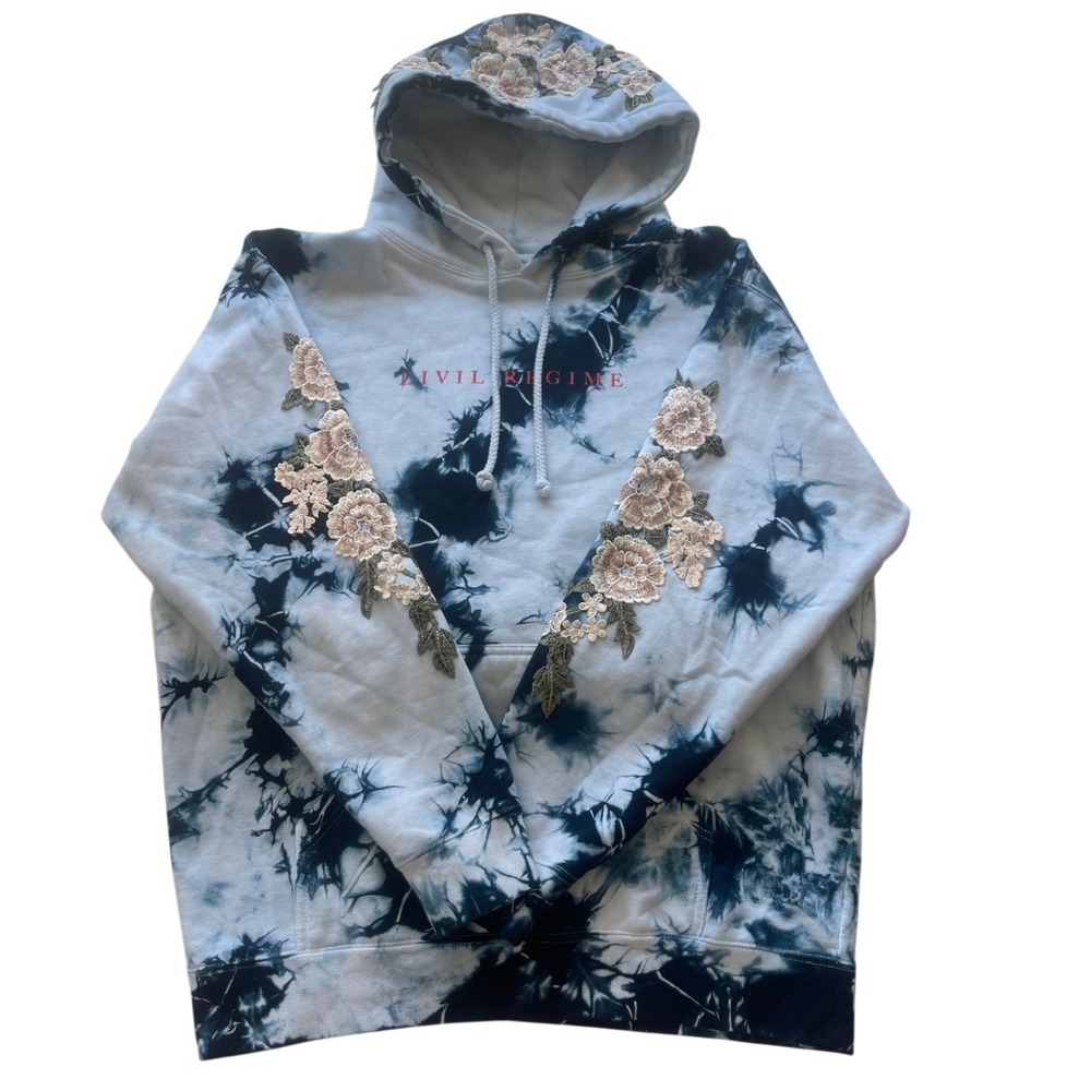 Civil Regime Hoodie unisex Medium Tie Dye Floral Embroidered Streetwear Blue